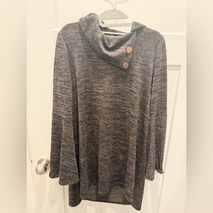 Reborn J Charcoal Cowl Neck Button Tunic Top Medium